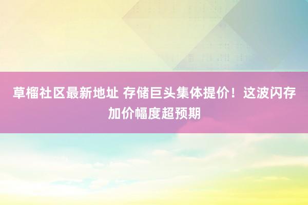 草榴社区最新地址 存储巨头集体提价！这波闪存加价幅度超预期